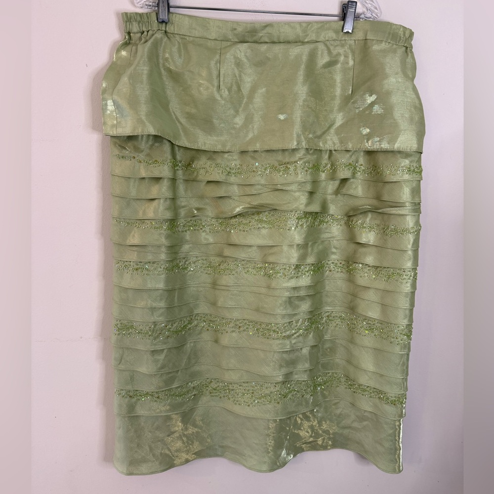 Nina Massini light green satin sequined layered midi skirt plus size 20